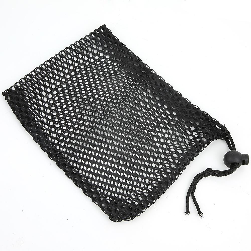 Black Nylon Mesh Drawstring Pouch Golf Balls Holder Storage Bag Accessory