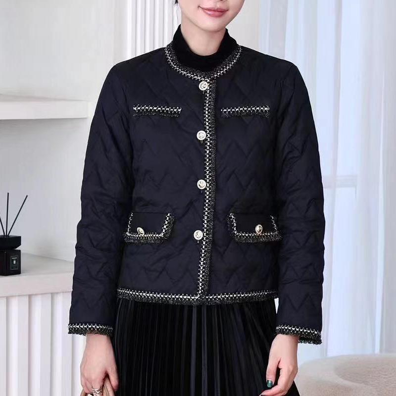 Leichte Daunenjacke Damen Kurzer Umlegekragen Einreihig Locker Gerade Herbst Winter Weißer Entendaunenmantel Einfarbig