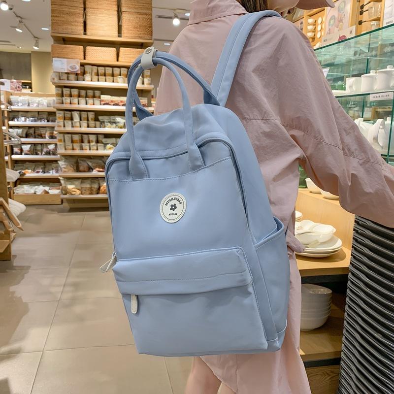 Japanese Ins Girl Backpack Korean Version of Junior High School Student Schoolbag Female Tide Large Capacity Solid Color Nylon Handbag