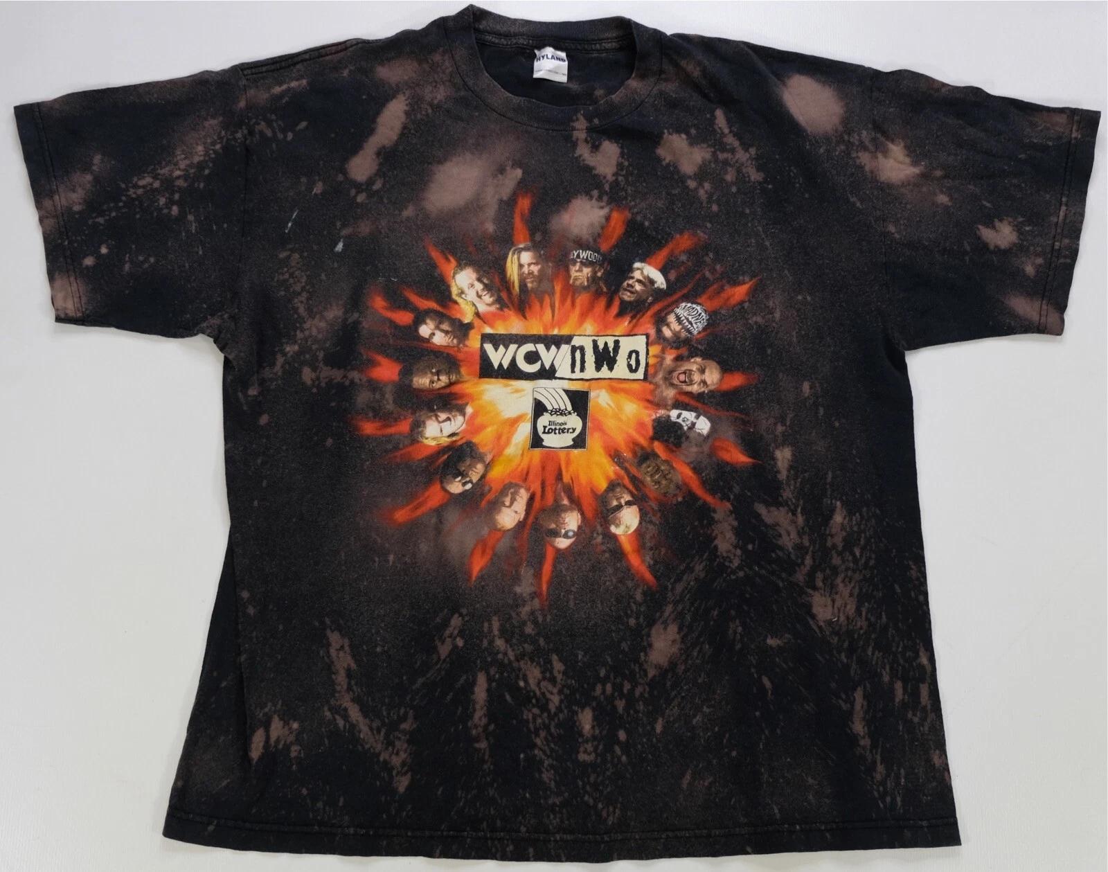 Rare Vintage HYLAND Illinois Lottery WCW NWO Wrestling Bleached T Shirt 90s L