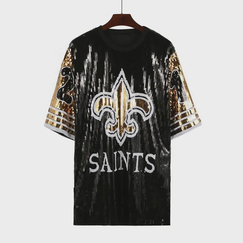 2024 Summer Women's Sequined Solid Color Round Neck Loose Short-Sleeve T-Shirt