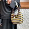 Color-Block Knitted Wrist Bag Japanese Style Wool Bucket Bag Little Mushroom Handbag  Shopping Bag