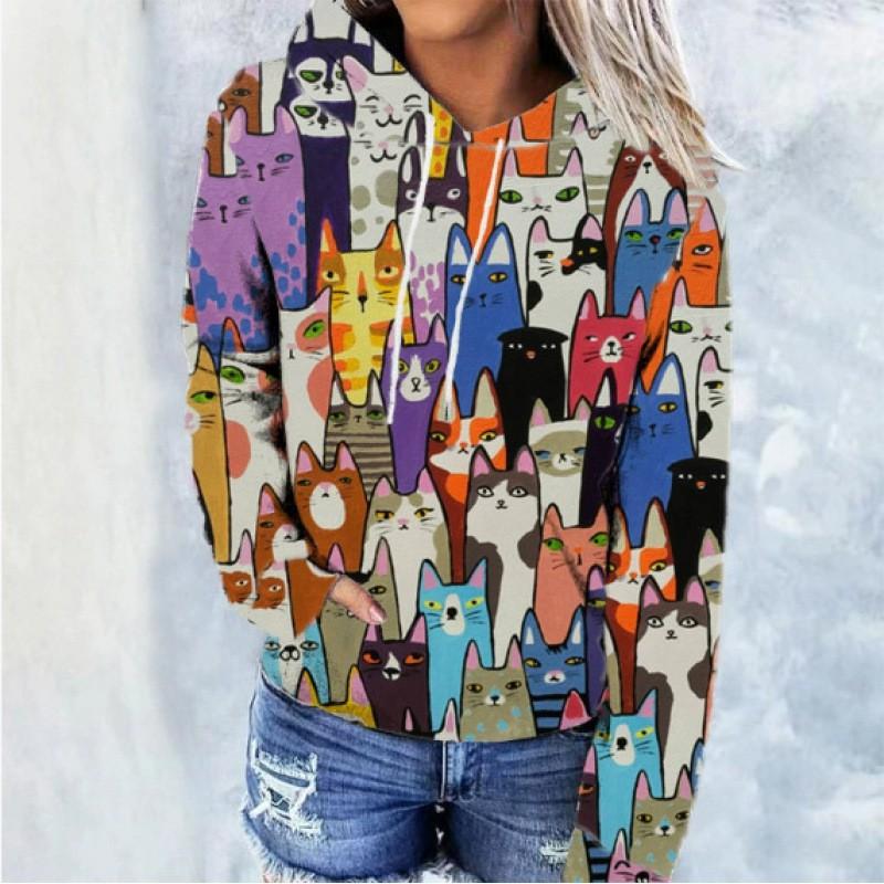 Womens Oversized Hooded Sweatshirt With Christmas Print 3D Digital Loose Fit Long Sleeve Casual Top