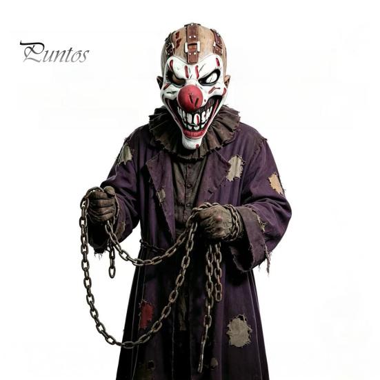 Elastic Comfortable Fit Headgear Halloween Clown Mask, Realistic Latex Horror Scary Mask with Escape Room Decorations Red Nose for Haunted House