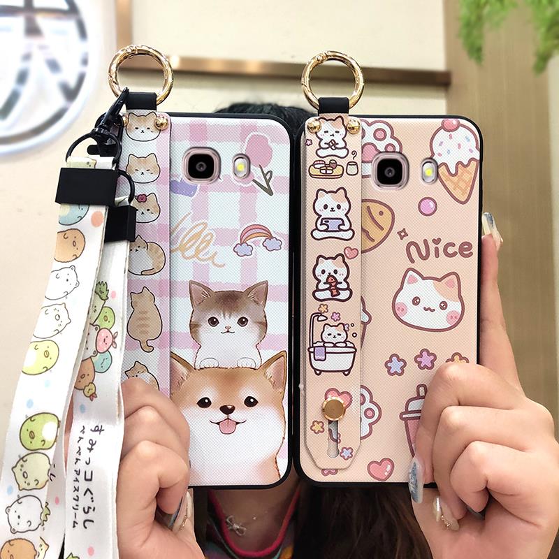 Soft Case Protective Phone Case For Samsung Galaxy J510/J5 2016/J5108 Wrist Strap Cartoon Cute Back Cover Silicone Ring