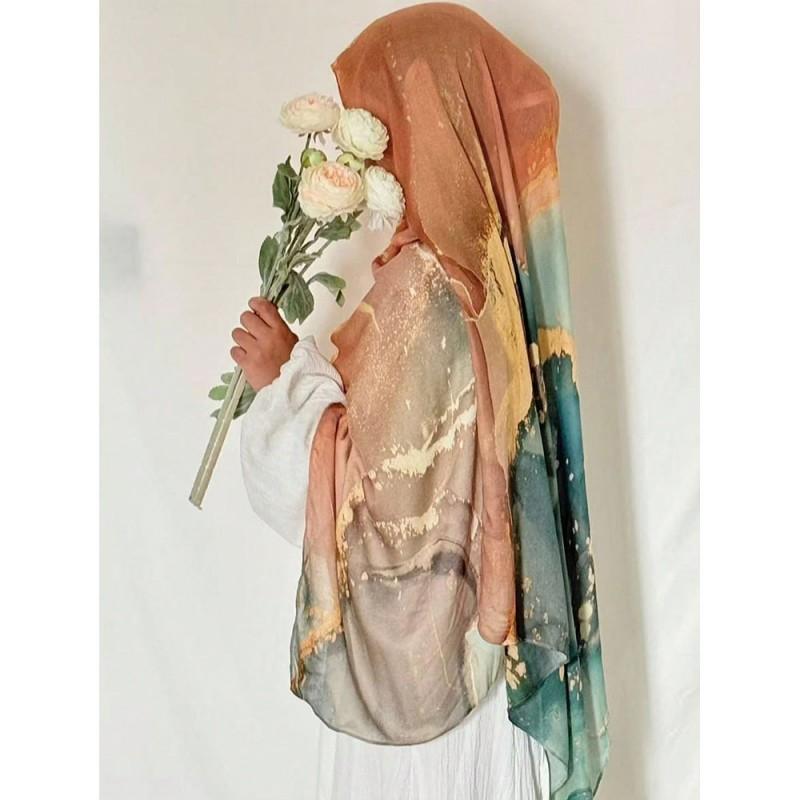 Womens Bohemian Style Watercolor Marble Print Modal Scarf Lightweight Wrap Shawl Beach Travel