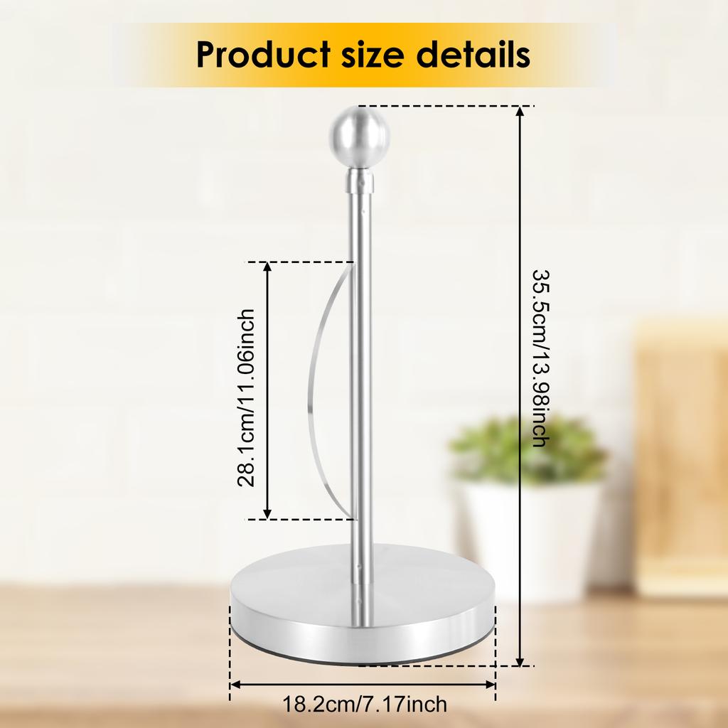 Stainless Steel Paper Towel Stand Nonslip Kitchen Roll Holder Freestanding Paper Roll Holder Stand Desktop Kitchen Paper Holder