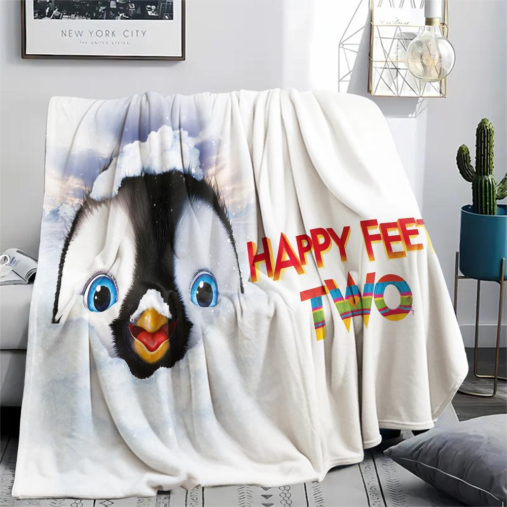 

Happy Feet pattern Flannel Blanket, High quality Comfortable for All Seasons, Home Decor, Warmth and Comfort, Perfect for Gifts. 80cm x 120cm