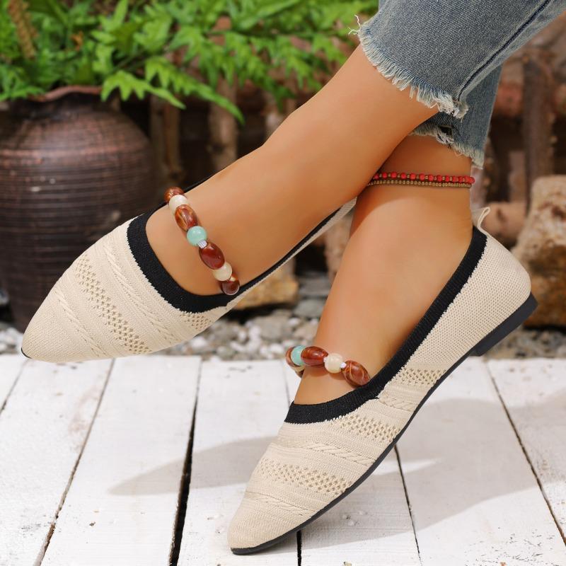 Fall New Flat Shoes Fashion Pointed Toe Light Mouth Color Block Soft Sole Non-slip Single Shoes