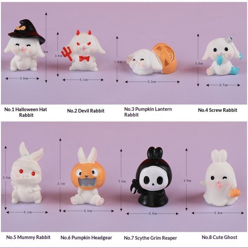 Cute Halloween Themed Mini Rabbit Resin Figurines Adorable Cartoon Durable Texture For Desktop Decor Halloween Party Favor