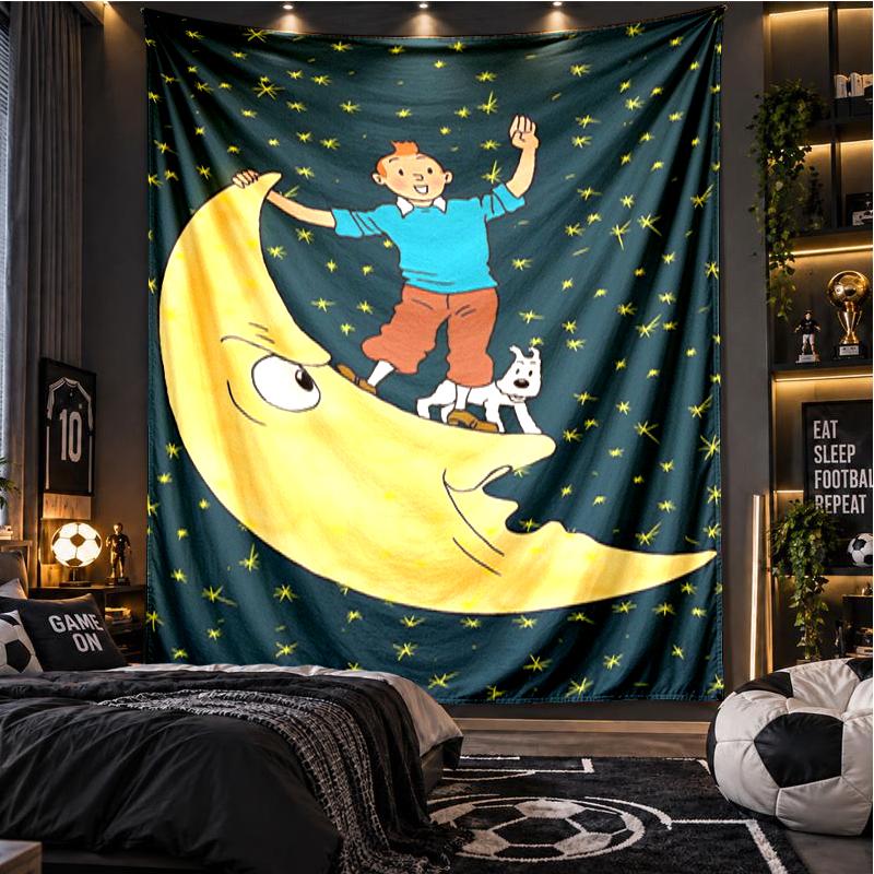 The Adventures of Tintin Tapestry Playroom Tapestry, Accessories for Bedroom,Livingroom, dormitory Room Wall Decor Fan Birthday Gifts