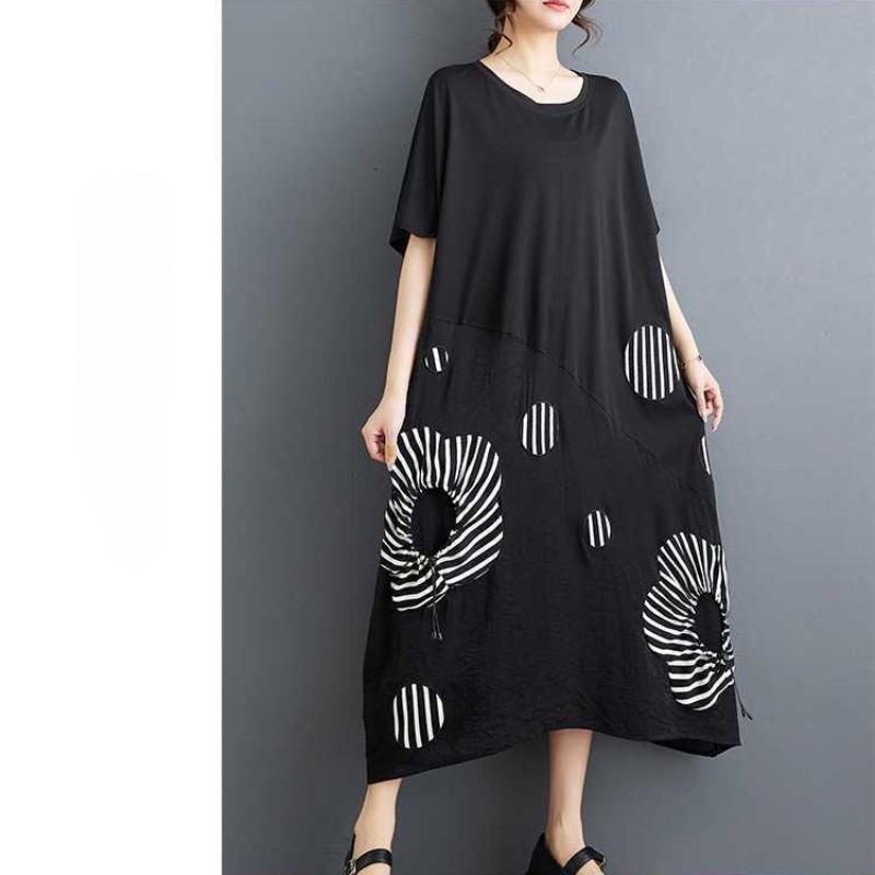 Loose Western Style Patchwork Mid Length Artistic Retro Dress
