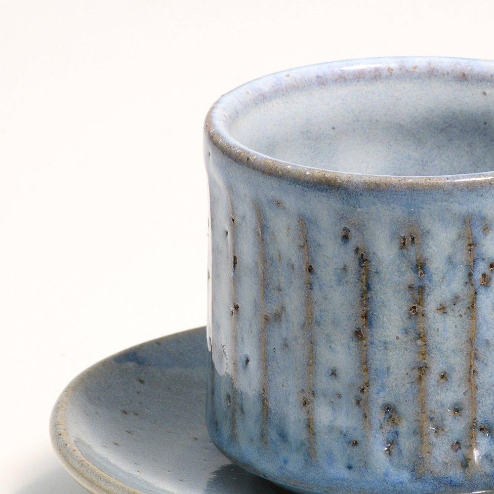 Marui Seito Shigaraki Ware Hechimon Blue Hagi Carving Coffee Cup and Saucer, Approx. 210ml Capacity, Ceramic, Made In Japan, MR-3-3282