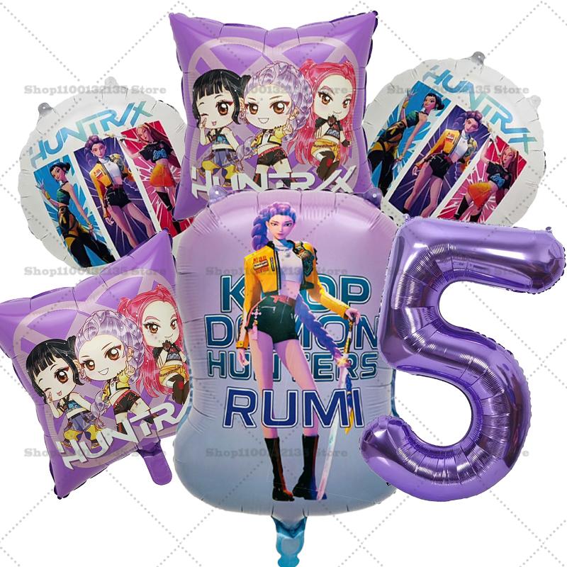 Kpop Demon Hunters Girl Birthday Balloons Decoration RUMI ZOEY MIRA Number Round Balloons Set Party Supplies Baby Shower Gift