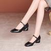 Spring and Autumn Single Shoes Soft Sole Comfortable Leather Shoes Women's Thick Heel One-word Buckle Work Shoes
