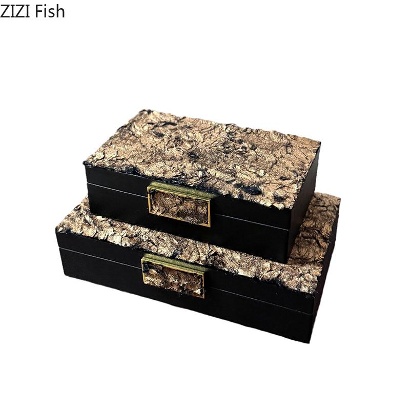 Złocony Wzór Pudełka na Biżuterię Aksamitna Skóra Słoik na Kosmetyki Stół Komodowy Biurko Dekoracja Domu Wykwintny Słoik do Przechowywania Biżuterii