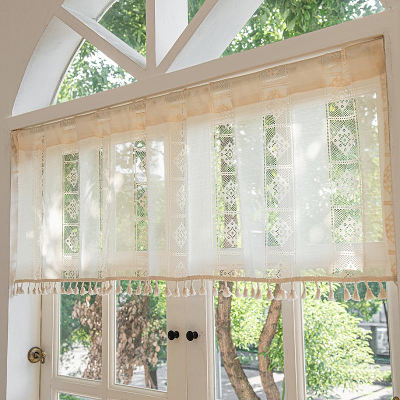 

Кружевные короткие шторы с кисточками, бежевые, с круглым узором, для гостиной, спальни, кухни, шторы для шкафа 1.44mX0.46m