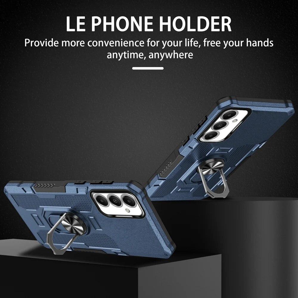 KEYSION Stoßfeste Rüstungshülle für Samsung A05S A05 A15 A25 A24, Metallringständer, Silikon + PC-Telefon-Rückseite für Galaxy S23 FE