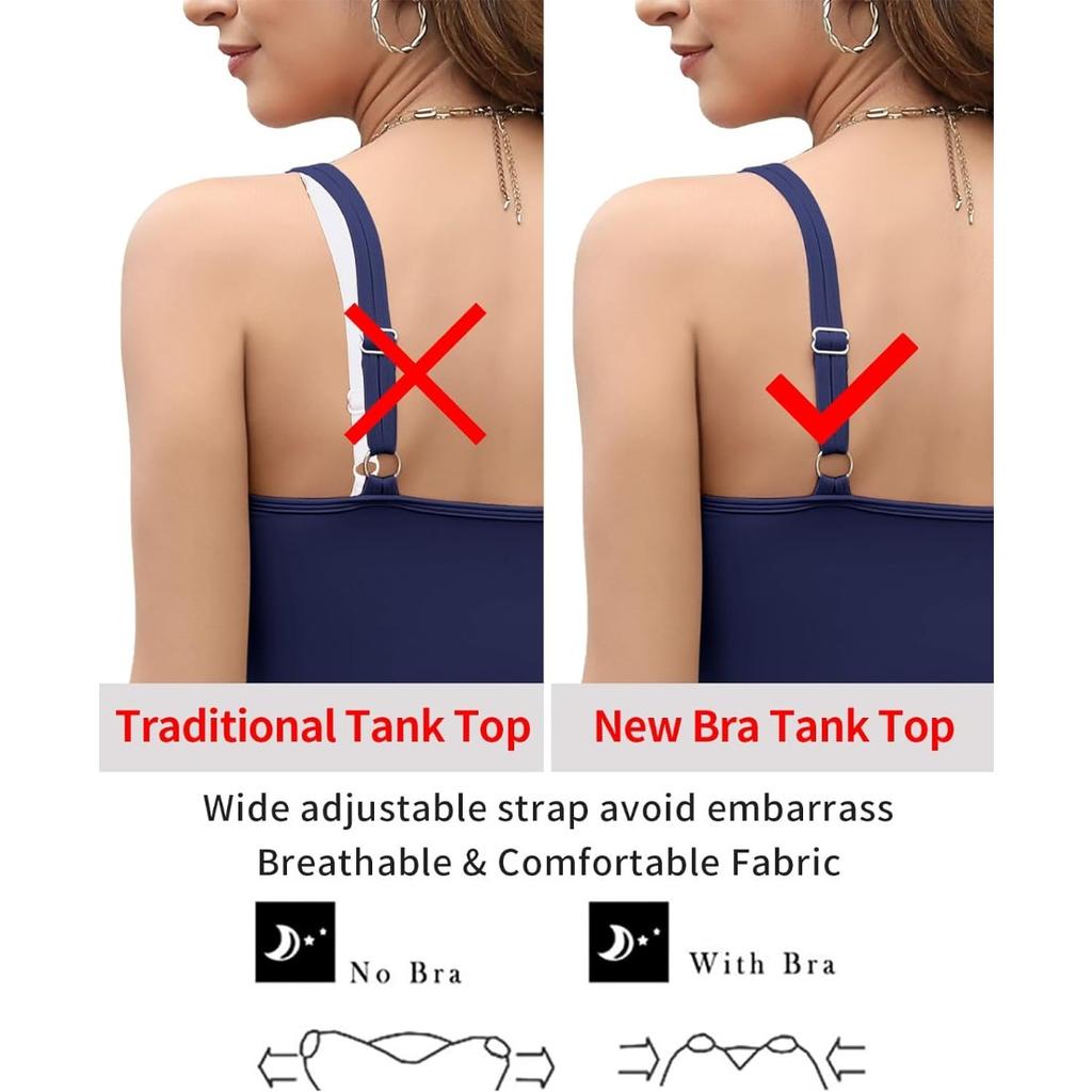 Chamleaks Women's Tank Top with Built In Bras Adjustable Wide Strap Padded Camisole Summer Cami Shirts