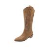 Embroidered Western Cowboy Boots for Women Autumn Pointed Toe Thick Heel High Knee Boots Woman Loose PU Leather Long Botas Mujer