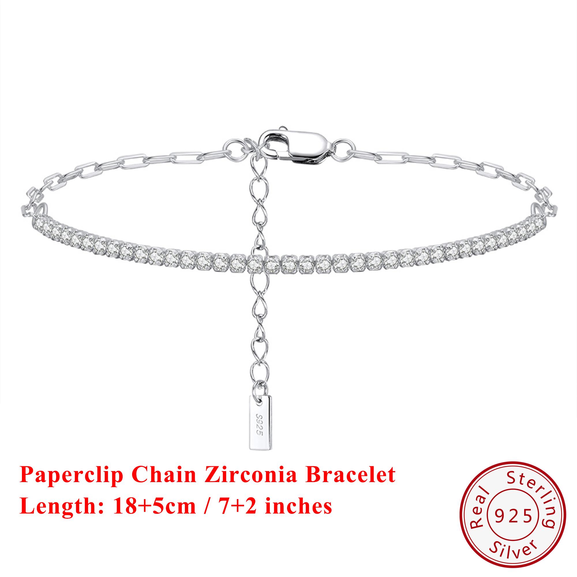 

EFFIE QUEEN 925 Sterling Silver Shiny Tennis Chain Bracelet Tennis Bracelet Dainty Paperclip Zirconia Bracelet Everyday SB141 серебряный