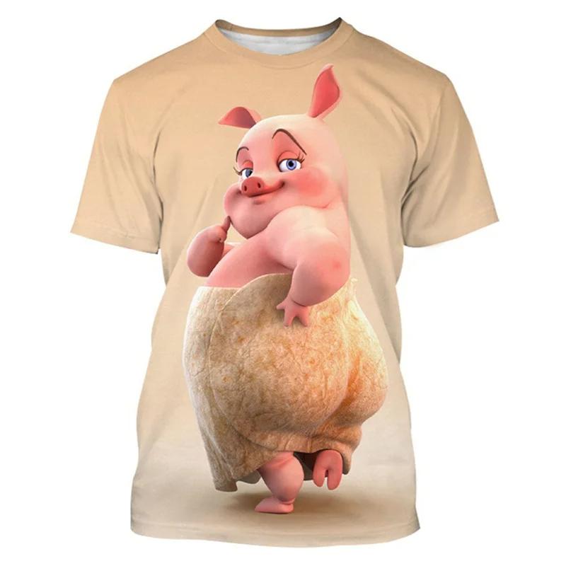 Camiseta gráfica de cerdo lindo impresa en 3D de tendencia para hombre Ropa Camiseta divertida Verano Casual Cuello redondo Manga corta Moda Tops de gimnasio
