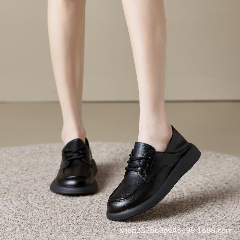 Leather Women's Spring 2026 New British Style Platform Small Leather Shoes Flat Bottom Round Head Two Wear Grandma Women's Shoes