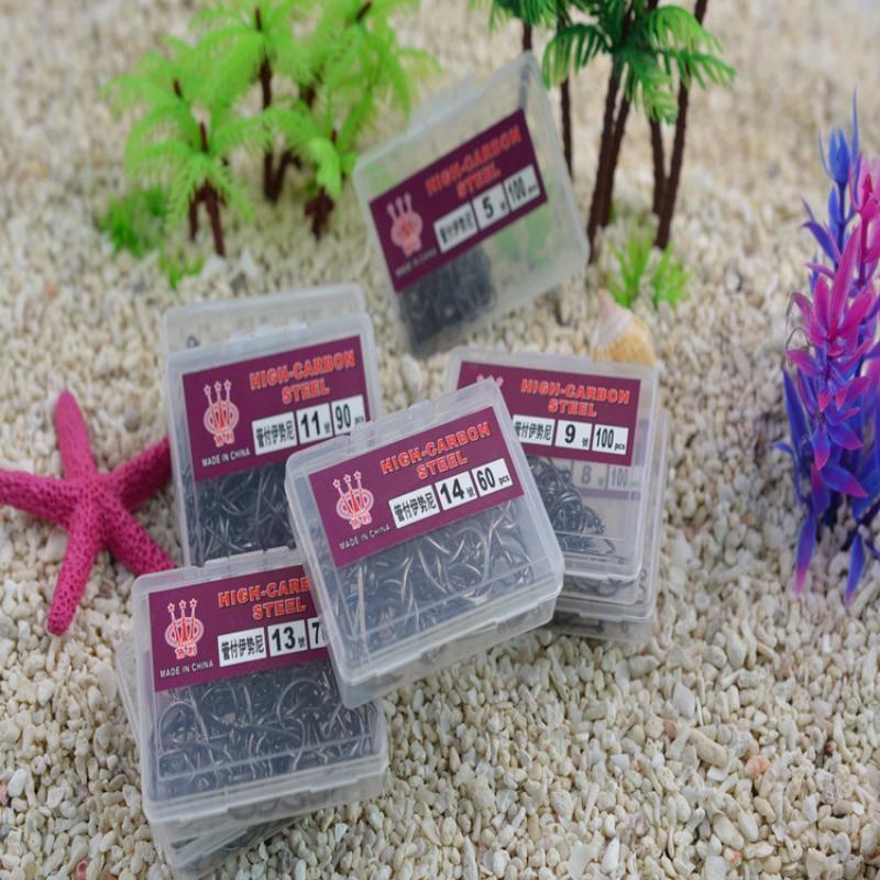 100Pcs/Box High Carbon Steel Fish Hook Durable High Strength Barbed Fishing Hooks With Ring For Carp Fishing Accessories