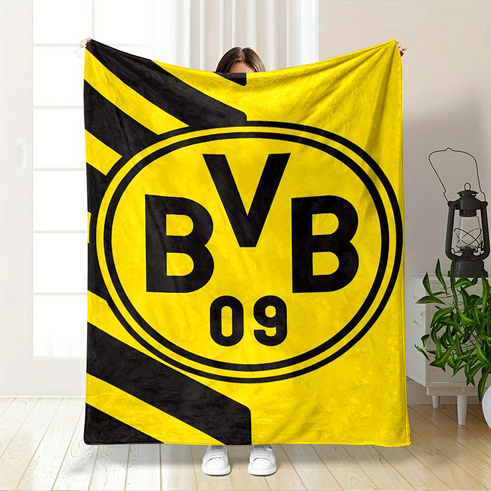 Yellow Background with Black "BVB 09" Circle and Diagonal Black Stripes. for All Seasons Blanket Lunch Break Throw Gift