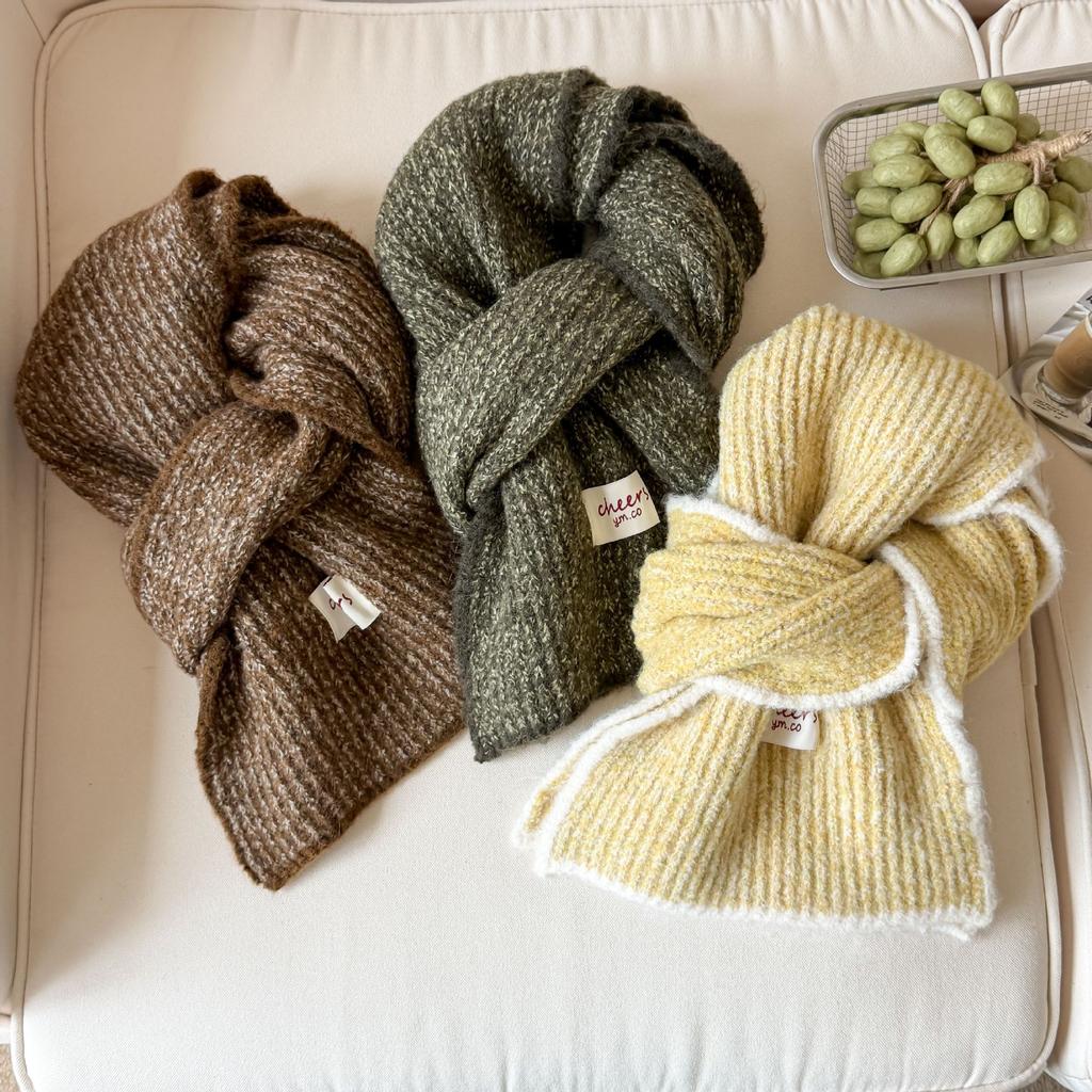 Knitted scarf women's winter thickened warm solid color wool scarf couple Korean atmosphere neck protection