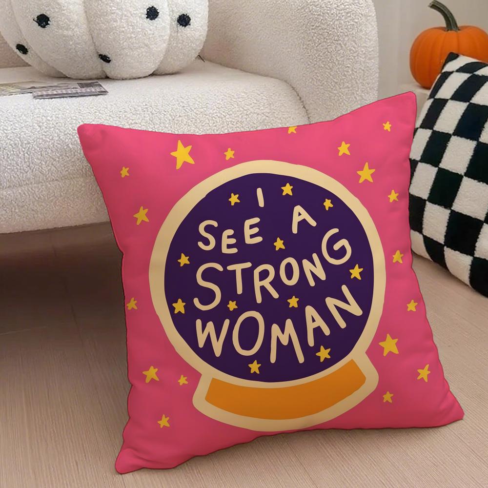 Celebratory Empowering Womens Day Cushion Cover Throw Pillow Cover Hidden Button Durable Polyester Chair Cushion
