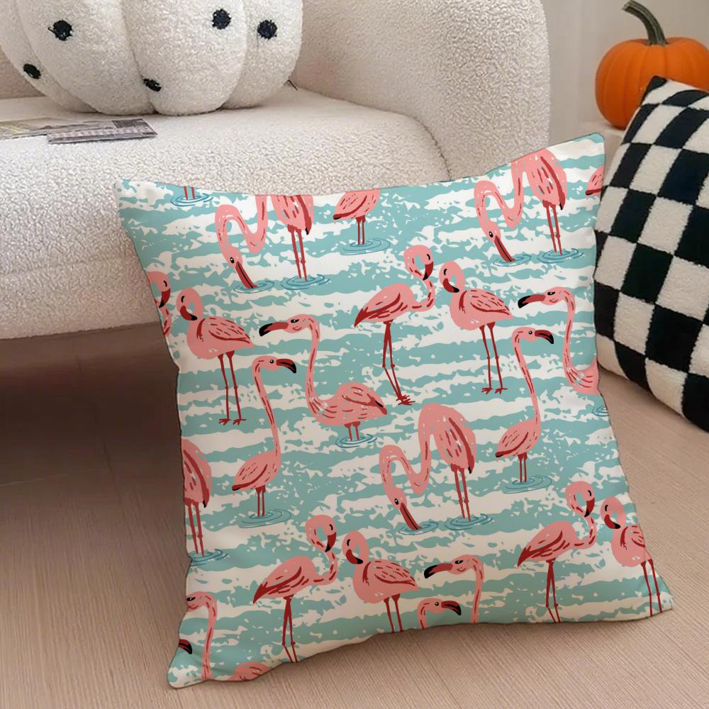 Forest Flamingo Palm Leaves Plant Pattern Art Cushion Cover Throw Pillow Cover Hidden Button Durable Polyester Chair Cushion