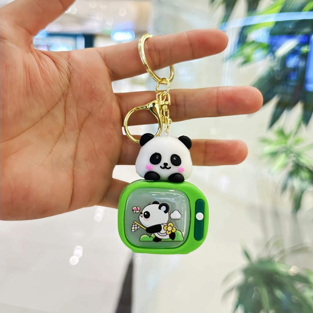 Creative cute panda TV keychain pendant couple night light key pendant car bag pendant