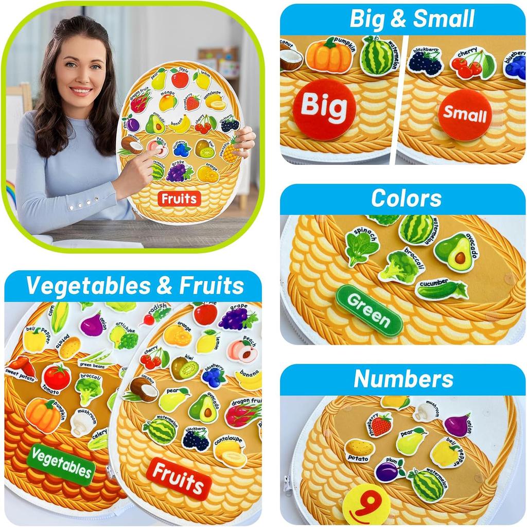 Montessori Busy Board for Toddler Felt Learning Activity BoardCommon Fruits and Vegetables  Sorting Learning for Preschool