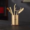 Copper Ebony Wood Tea Ceremony Six Tools Set Gongfu - Teaspoon Pick Tongs Scoop Brush Caddy