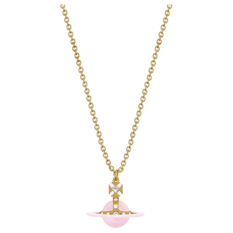 

Vivienne Westwood Petite Original Orb Pendant 3D Saturn Sphere Pendant Enamel Zircon Brass Necklace Unisex necklace Pink Gold 6302039J-02R795 Basic Packaging-Dust Bag+Box