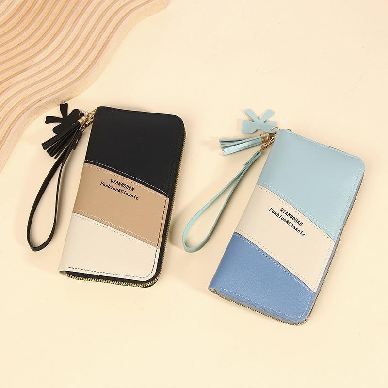 New Wallet Long Women's Zipper Wallet Female Student Color Blocked Versatile Handheld Phone Bag