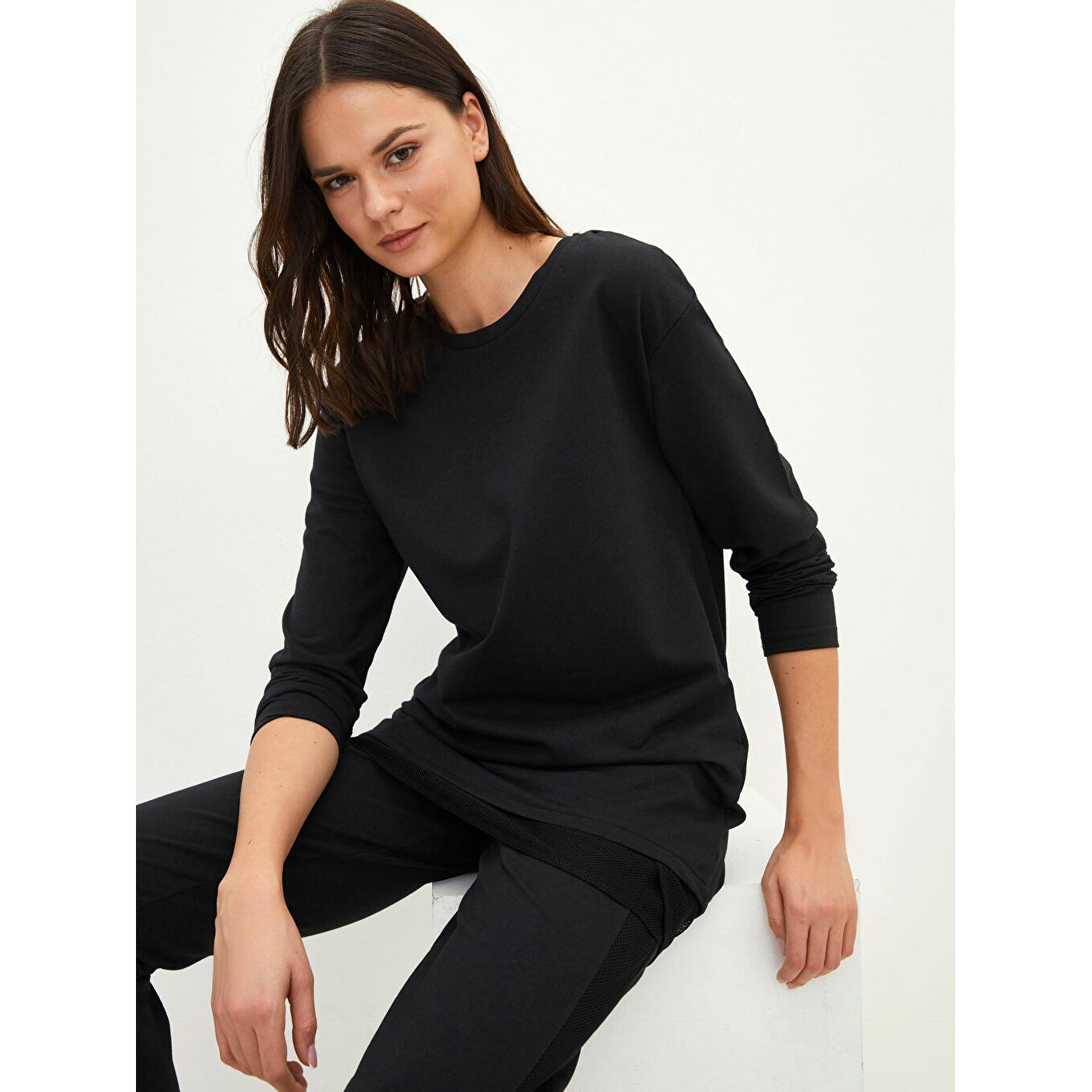 

LCW CLASSIC Прямая женская туника с круглым вырезом и длинными рукавами, черная