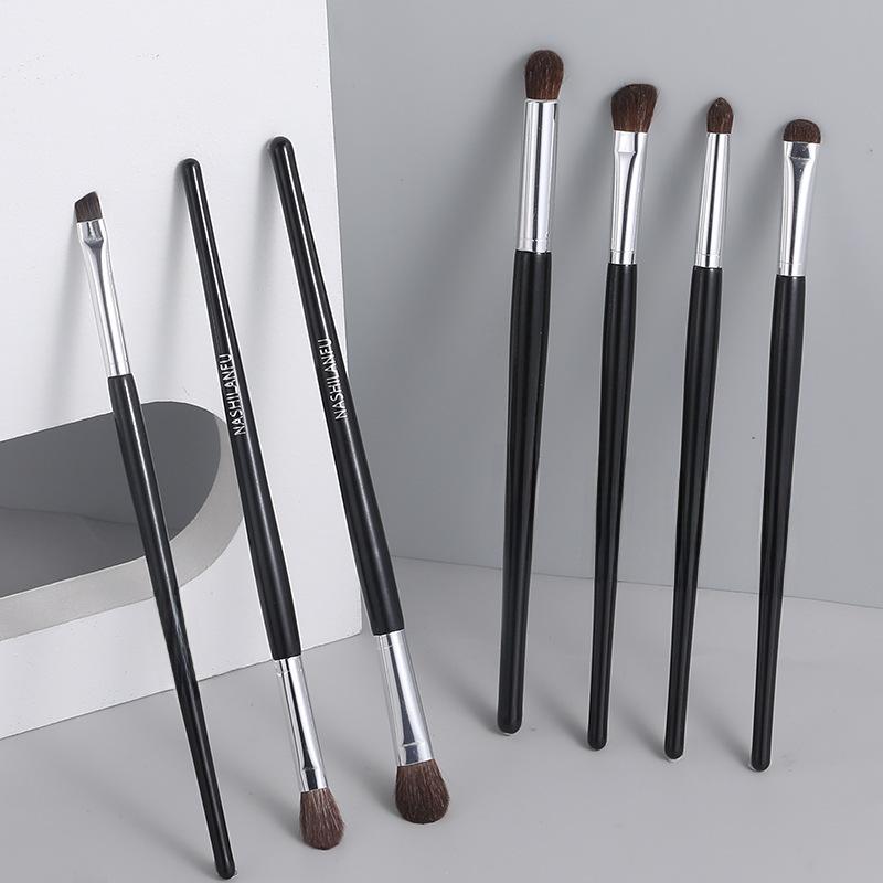 Silk Family Makeup Brush Set: Contour, Loose Powder, Blush, Blending, Eyebrow, Eye & Nose Shadow Brushes.