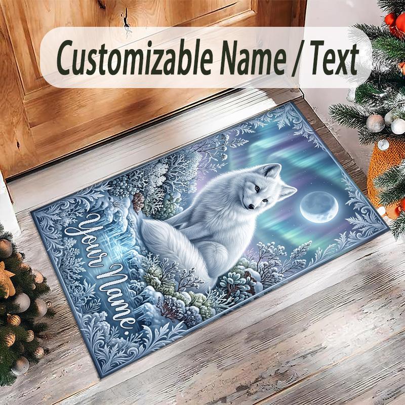Fox Theme Crystal Velvet Floor Rug Personalized Custom Name Text Warm Carpet Home Decoration