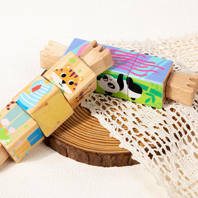 Wooden Rattle Montessori Toy Hand Puzzle Hand-on Develop Ability Toy Children Christmas Animal Rotating Puzzle Educational Toy