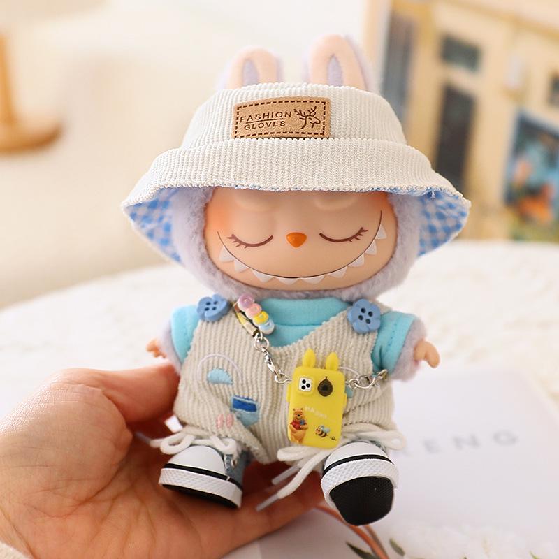 17cm Second Gen Labubu Blind Box Doll Clothes: Cute Sit-Party Overalls Set