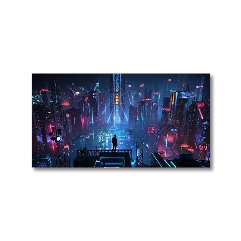 Cyberpunk Style Poster Sci-Fi Canvas Art Print Painting Neon Lights Night City Street Scenery Poster Prints Room Bedroom Decor