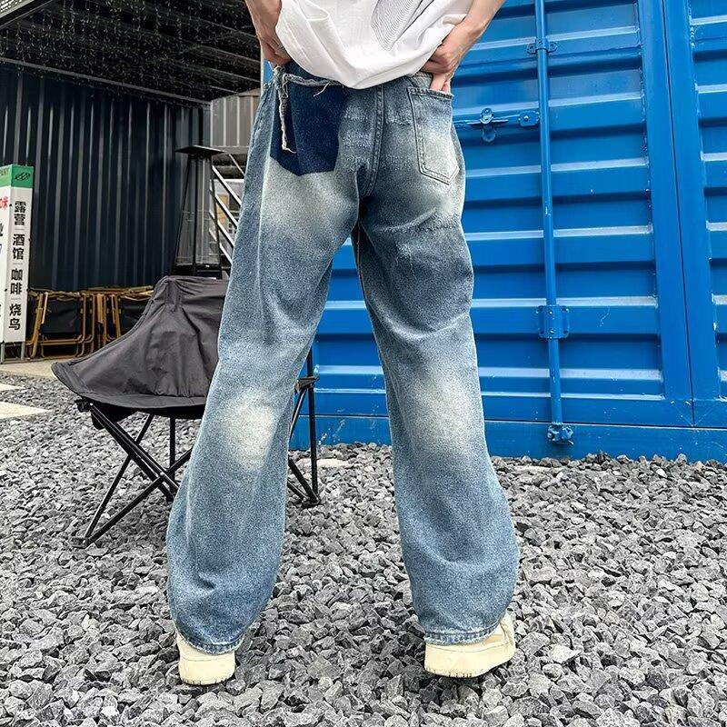 JYL Men s Straight Jeans Ripped Spring American High-Street Niche Denim M