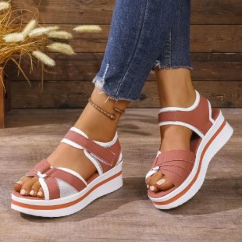 New Large-sized Thick-soled Sandals, Women's Flat Velcro Beach Shoes