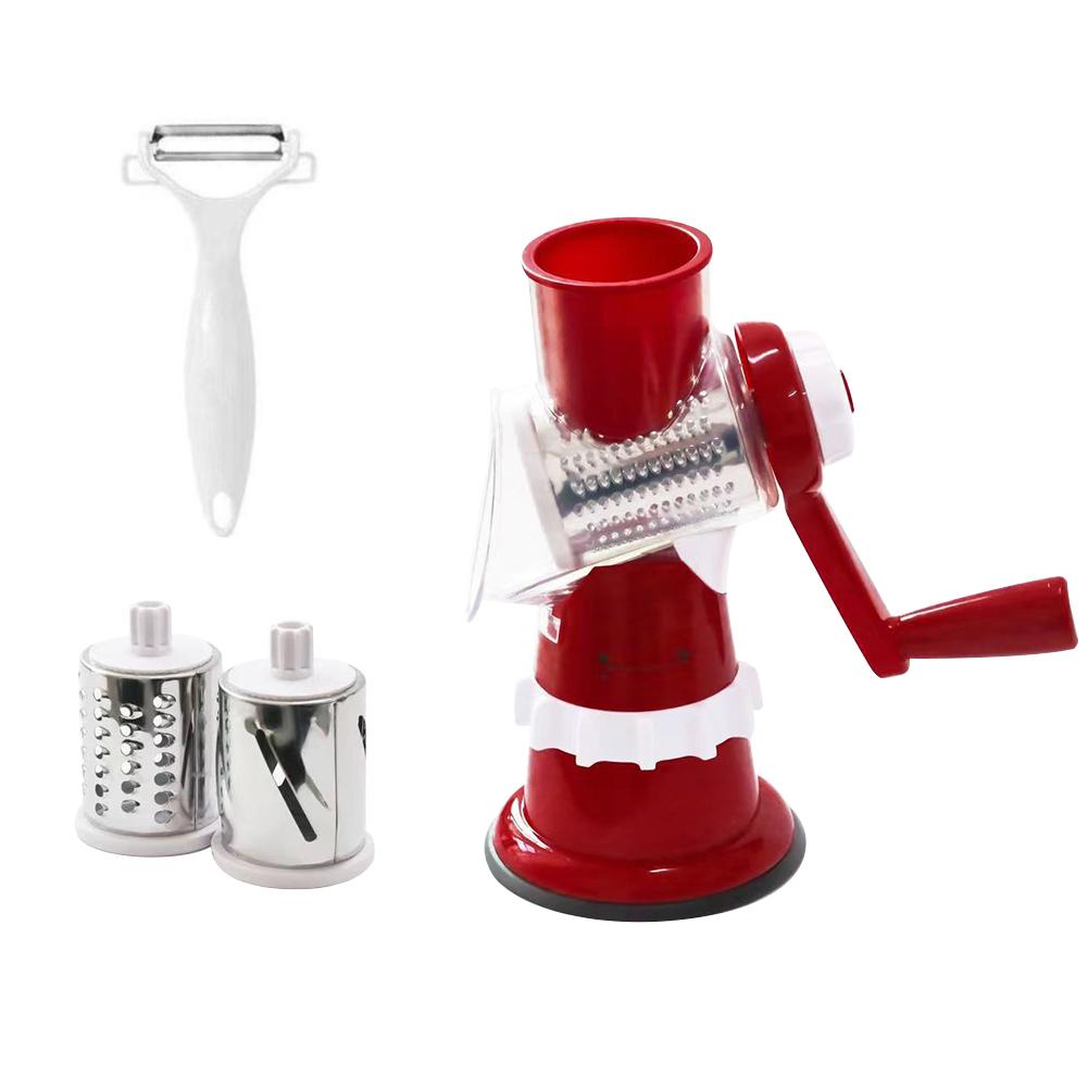 Hand-Crank Vegetable Cutter & Slicer Manual Kitchen Cheese Chopper Machine With 3 Adjustable Sharp Drums Multi-Function Garlic Potato Shredder