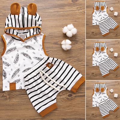 New Newborn Baby Boy Girl Feather T shirt Tops Striped Pants Clothes Outfits Set
