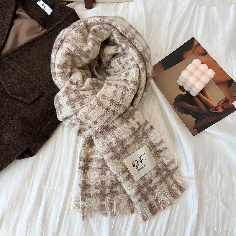 Autumn and Winter Scarves Women's Winter High-end Scarves Thickened and Warm Tonglu Imitation Cashmere Plaid Scarves