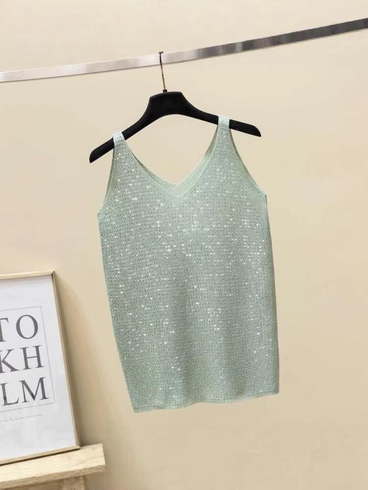 Korean Style Ice Silk Knit Sleeveless Loose Vest Top