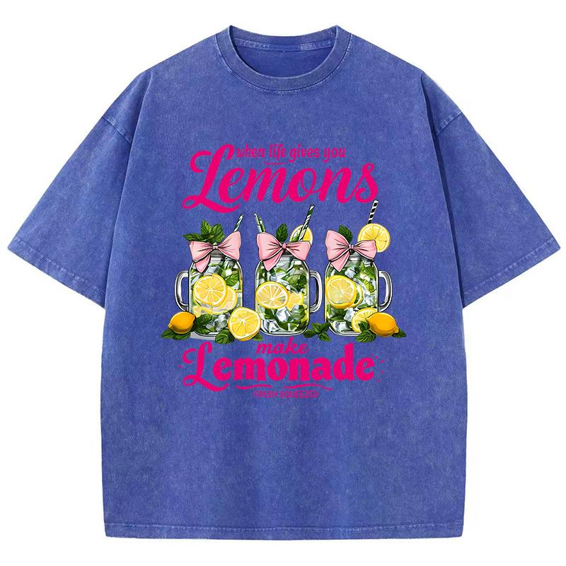 When Life Gives You Lemons Make Prints Washed TShirt Womens Cotton Tops Distressed ONeck Comfortable T Shirts Summer Clothes